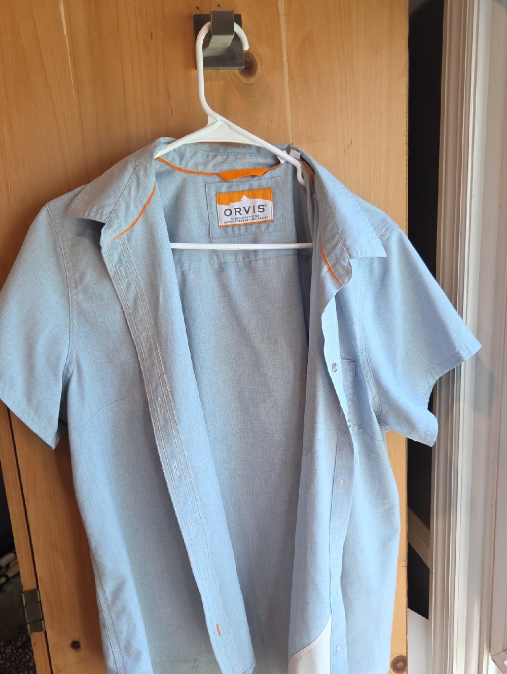 Orvis Pale Blue Short Sleeve Camp Shirt with Orange Trim